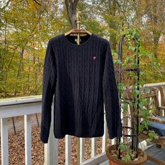 "Vintage 00s Lilly Pulitzer Black Cotton Cable Knit Sweater - Cute classic vintage 2000s 100% cotton black cable knit pullover long sleeve sweater by Lilly Pulitzer - In great preloved condition! - Size XL - 46\" bust | 27\" long | 18\" shoulder neutral, chic, fall, autumn, winter, work, workwear, office, cotton, natural, cozy, trendy, vtg, y2k, day, casual, weekend, preppy, coastal, grandmillennial, gift, round crew neck, simple, aesthetic, pretty, embroidered, palm tree, tree, mom, momcore" Classic Cotton Cable Knit Sweater, Cotton Cable Knit Long Sleeve Sweater, Black Cable Knit Crew Neck Top, Black Cotton Cable Knit Sweater, Casual Cotton Cable Knit Sweater, Black Textured Knit Cotton Sweater, Coastal Grandmillennial, Cotton Cable Knit Sweater, Plaid Flannel Shirt