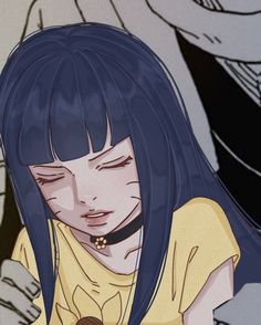 an anime character with blue hair holding a cell phone