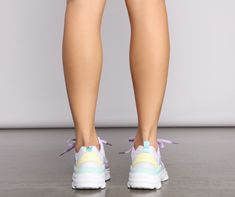 Keep your look trendy with these of the moment pastel chunky sneakers! They feature a textured sole. lace-up front and pull tabs to easily put on. Pair these adorable sneaks with biker shorts for the perf athleisure vibe.Fit & Features Round toe Lace-up front Textured sole Pull tabs Multi-colored Athleisure Platform Sneakers With Laces For Spring, Chunky Sneakers With Laces For Sports In Spring, Trendy Mesh Chunky Sneakers For Sports, Chunky Sneakers With Laces For Spring Streetwear, Trendy Spring Sneakers For Jogging, Trendy Spring Jogging Sneakers, White Chunky Sneakers For Jogging In Spring, Trendy Platform Sneakers With Elastic Laces, Chunky Sneakers With Laces For Jogging In Spring