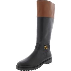 Ralph Lauren Womens Everly Riding Leather Boots Black Brown Size 5 B Lauren Ralph Lauren Everly Riding Boot Effortless Sophistication Starts With The Everly Riding Boot From Lauren Ralph Lauren. This Knee High Features A Sleek Leather Construction With A Gold-Toned Logo Accent For A Pop Of Shine. Features * Leather Upper * Inside Zipper Closure * Round Toe * Texile & Synthetic Lining * Approx. 14.5" Shaft Height * Approx. 14" Circumference * 1" Stacked Block Heel * Rubber Lug Sole * Imported Ralph Lauren Boots, Equestrian Riding Boots, Brown Leather Riding Boots, Romantic Luxury, Leather Boots Black, Black Leather Riding Boots, Leather Boots Heels, Black Riding Boots, Ralph Lauren Leather