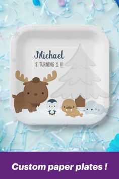 Custom paper plates. Winter animals birthday theme Cute Winter Animals, Animals Birthday Party, Birthday Party Plates, Animals Party, Animal Printables, Animals Birthday, Animal Birthday Party, Custom Paper Plates, Winter Animals