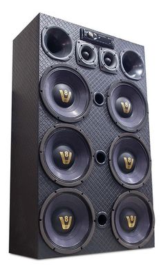 a black speaker with six speakers on it