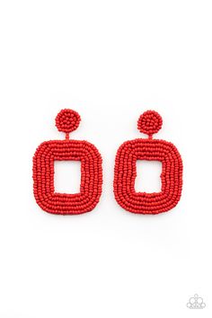 Fiery rows of dainty red seed beads adorn the front of a rounded square frame at the bottom of a matching beaded fitting, creating a blissfully beaded look. Earring attaches to a standard post fitting.

 Sold as one pair of post earrings. Paparazzi Jewelry Images, Live Text, Paparazzi Accessories Jewelry, Mobile Boutique, Rounded Square, Black Seed, Paparazzi Accessories, Red Earrings, Paparazzi Jewelry