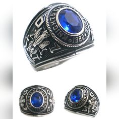 Brand New Knights Of Columbus Ring White Metal With Black Antique Finish And Blue Stone 316l Stainless Steel Ring Size 9, 10, 11, 12, 13, 14 Ring Reads On One Side "Fraternity" With 3rd Degree Logo And The Other Side Reads "Patriotism" With The 4th Degree Logo. 316l Stainless Steel Jewelry Classic Blue Stainless Steel Jewelry, Degree Logo, Motorcycle Chain Bracelet, Knights Of Columbus, Bullet Necklace, Sapphire And Diamond Earrings, Hand Necklace, Stainless Steel Ring, Mens Leather Bracelet