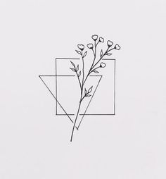 a drawing of some flowers on a white paper with a black and white line in the middle