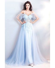 Buy fairy blue long tulle prom dress flowy with straps flowers at wholesale price online. Free shipping and pro custom service since 2009. Havana Fashion, Prom Dresses Flowy, Tulle Long Prom Dress, Lillian West, Blue Ball Gowns, Prom Dress Evening, 60's Dress, Dress Flowy, Ladies Dresses