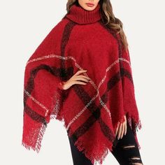 Plaid Cape Coat, Holiday Party Outfit Casual, Poncho Pullover, Plaid Capes, Jacket Ideas, Turtleneck Poncho, Holiday Outfits Women, Winter Crochet, Blanket Poncho