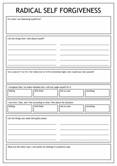 Therapist Worksheets For Adults, Forgiveness Therapy Worksheets, Self Therapy Worksheet, Self Acceptance Worksheets, Forgiving Self, Therapy Worksheet Dbt, Self Sabatoge Worksheets, Fun Group Activities For Adults Therapy, Radical Acceptance Worksheet