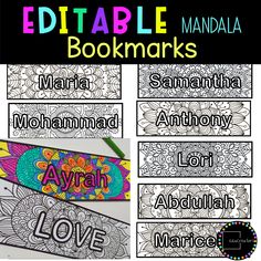 an adult coloring bookmark with the names of different books on it, including love