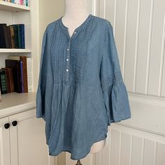 Nwt Ruby Rd. Tencel Top. So Cute And So Soft. Items Clean And Smoke Free. Established Seller. Fast Shipper. Highly Rated And Dependable. Bundle And Save. All Offers Considered!!! Casual Washed Blue Blouse For Day Out, Light Indigo Button-up Tops For Spring, Spring Indigo Button-up Tops, Indigo Button-up Top For Spring, Fall Casual Chambray Blouse, Casual Long Sleeve Chambray Blouse, Casual Chambray Blouse For Fall, Casual Denim Blue Blouse With Relaxed Fit, Casual Light Indigo Blouse For Spring