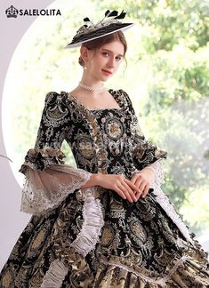 Vintage Black Floral Gothic Victorian Dress Ball Gown     Condition: Brand New   Color:Black Floral   Material: This dress made of High Quality Jacquard, soft,smooth and comfortable to wear   Sleeve Length: Half Flare Sleeve   Dresses Length:Floor-Length   Neckline:  Square Collar   Decoration: Ruffles + Lace   Package Includes: One Dress (Include Hat)     The length of skirt about 45 inches (114 cm) long from waist to hem regardless of size. This dress is pictured with a 6-hoop skirt Petti Masquerade Party Dresses, Satin Ball Gown Wedding Dress, Long Sleeve Ball Gown Wedding Dress, Victorian Ball Gowns, Gothic Victorian Dresses, Plus Size Ball Gown, Baroque Dress, Masquerade Ball Gown, Victorian Wedding Dress