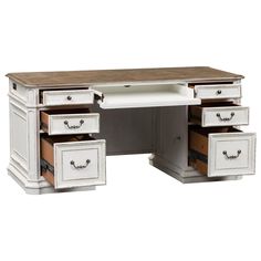 a white desk with drawers on top of it