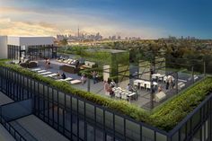 an artist's rendering of a rooftop bar and lounge area on top of a building