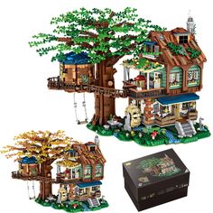 the lego tree house is built in two different styles