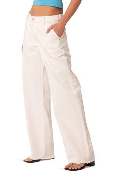 EDIKTED Dahlia Low Rise Fray Hem Straight Leg Jeans | Nordstrom Rolling Stones, Dahlia, Straight Leg Jeans, Leg Jeans, White Jeans, Low Rise, Denim Jeans, Top Brands, Straight Leg