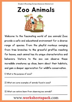 the zoo animals worksheet for children to learn how to read and understand them