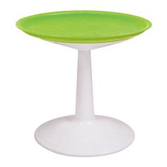 a white and green table with a round base on the top that has an oval edge