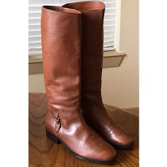 Euc! Step Into These Vintage 80s Riding Boots By Etienne Aigner & Make A Timeless Fashion Statement Wherever You Go! Features: Made In Brazil, Chestnut Brown Smooth Leather Upper, Knee-High Style, Round Toe, Brass English Spur Accents, Top Stitch Detailing, Easy Pull-On Construction, Cushioned Footbed For Lasting Comfort, Manmade Traction Outsole, Approx. 1.25” Block Heel & 15” Shaft, Medium (Fit) Width, Size 7.5. Gently Loved! 2 Very Small Holes On Left Upper (See Pic) - Barely Visible On! Aigner Boots, Derby Boots, Etienne Aigner, Chestnut Brown, Shoes Heels Boots, Smooth Leather, Fashion Statement, Riding Boots, Shoes Women Heels