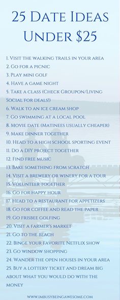 It�s Friday! Hooray! Do you have any fun plans for the weekend? No? I'll fix that for you.     I've been brainstorming fun date ideas recently. I tried to keep them on the affordable side, because let's face it, dates can add up quickly (especially when y Romantic Date Night Ideas, Creative Dates, I'm Busy, Good Dates