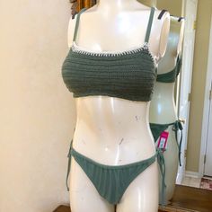 New Women’s 2 Piece Swim Suit. Size D/Dd Crochet Top And Size L (8-10) Bikini Bottom. Sage Green. Top Has An Off White Edge Around Top. Cross Cross Back And Tie. Brand: Xhilaration. Sage Green Top, Crochet Swim, Crochet Inspo, Green Top, Swim Suit, New Woman, Sage Green, Womens Swim, 2 Piece