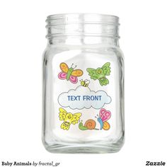 a glass jar with butterflies and clouds on it