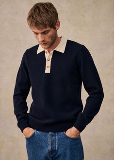 Mabel Sweater - Navy  - GRS certified recycled wool - Octobre Éditions Mabel Sweater, Parisian Style, Men Fashion, Autumn Winter Fashion, Winter Fashion, Lookbook, Recycling, Fall Winter, Wool