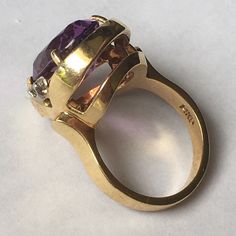 14k Yellow Gold Oval Faceted Amethyst and Diamond Ring   | eBay Butterfly Fashion, Amethyst And Diamond Ring, Finders Keepers, I Love Jewelry, Three Stone, See Pictures, Diamond Cuts, Diamond Ring, Jewelry Accessories