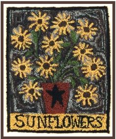 Downloadable SUNFLOWERS Punch Needle Pattern | Etsy May Baskets, Rug Hooking Patterns Primitive, Punch Needle Pattern, Rug Hooking Patterns, Punch Needle Patterns, Needle Embroidery, Punch Needle Embroidery, Primitive Folk Art, Needle Punch