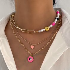 1 piece Necklace Type: Chain Necklaces Material: Metal - Zinc Alloy Chain Type: Link Chain Circumference: 47cm Pink Heart Pendant, Metal Chain Necklace, Yin Yang Necklace, Hip Hop Chains, Face Jewellery, Dog Pendant, Herringbone Necklace, Multi Layer Necklace, Gummy Bear