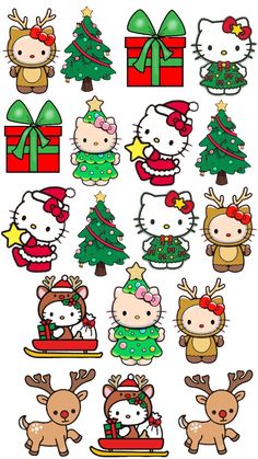 hello kitty christmas stickers are shown in this image, and it's very cute