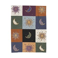 the sun, moon and stars are depicted in this patchwork quilt