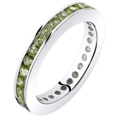 Peridot Eternity Band Ring Sterling Silver 1.00 Carats Sizes 5-9 SR11542 Jewelry Questions, Silver Eternity Ring, Peridot Stone, Eternity Band Ring, Peridot Ring, Peridot Gemstone, Green Peridot, Womens Wedding Bands, Green Gemstones