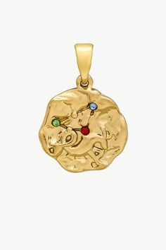 Gold Sculptural Zodiac Sign Pendant Necklace Set - Classicharms Gold Figaro Chain, Colorful Crystals, Brass Shell, Astrological Symbols, Engraved Pendant, Virgo And Libra, Taurus And Gemini, Necklace Chain Lengths, Gold Necklace Set