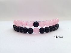 Black And Pink Bracelet, Couples Bracelets Matching, His And Hers Bracelets, Rose Quartz Wedding, Pink Bracelets, Bracelets Matching, Red Jasper Bracelet, Matching Couple Bracelets, Couples Bracelets