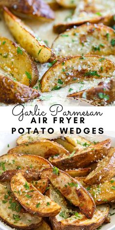 garlic parmesan air fryer potato wedges are the perfect side dish for any meal