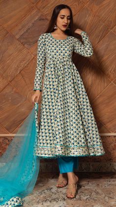 PRODUCT DESCRIPTION: Anarkali : Cotton Pant: Cotton Dupatta: Soft net No. Of Components : Set of 3 Length of anarkali: 48 inches Length of pants: 38 inches Length of dupatta: 2.50 meters Wash Care : Dry Clean Customization : Only Size and Length Of Product SKU#: 11403044CR Disclaimer: All our pieces are handcrafted in our manufacturing unit .We Ensure that our pieces are shot professionally under controlled lighting. Colours tend to be perceived differently depending on factors such as shot angl Block Print Anarkali, Fashionable Dresses, Cotton Dupatta, Hand Block Print, Indian Fashion Dresses, Cotton Pants, Anarkali, News Design, I Dress