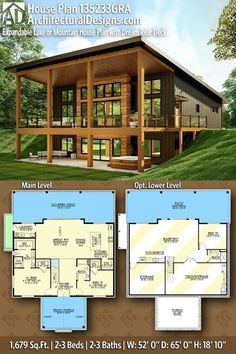 House Plan 135233GRA gives you 1600 square feet of living space with 2 - 3 bedrooms and 2 - 3 baths Mountain House Plan, House Plans Ideas, Barn Style House Plans, Building Plans House, Mountain House Plans, Cabin House Plans, Lake House Plans, Barn Style House, Small Buildings