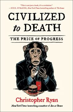 a book cover with an image of a monkey holding a cell phone in his hand