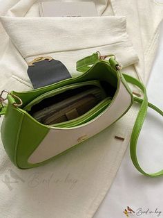 Bird in Bag - Elegant Block Color PU Body Bag Green Shoulder Baguette Bag With Phone Holder, Green Baguette Mobile Phone Shoulder Bag, Green Tote Baguette Bag For Shopping, Trendy Green Travel Baguette Bag, Trendy Green Baguette Bag For Travel, Green Square Baguette Bag For Travel, Green Baguette Bag With Large Capacity For Daily Use, Trendy Green Shoulder Bag, Green Baguette Tote Bag With Detachable Strap