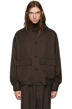 Lemaire: Green Denim Overshirt Jacket | SSENSE Designer Brown Collared Outerwear, Denim Overshirt, Blouson Jacket, Twill Jacket, Rain Jacket, Coats Jackets, Jackets & Coats, Perfect Clothing, For Men