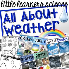 an all about weather poster with rainbows and clouds