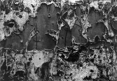 black and white photograph of peeling paint on a wall