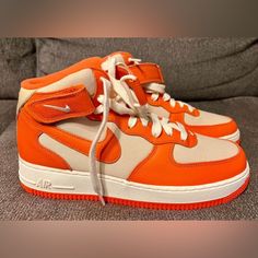 New W/Out Box Nike Air Force 1 Mid '07 Lx Safety Orange Team Gold Fb2036-700. Size Mens 7.5 Sporty Orange High-top Sneakers With Gum Sole, Nike Orange High-top Sneakers With Abzorb Midsole, Orange High-top Sports Sneakers With Gum Sole, Orange High-top Sneakers With Gum Sole For Sports, Orange Leather Sneakers With Gum Sole, Orange Lace-up High-top Sneakers With Gum Sole, Orange High-top Sneakers With Contrast Sole, Orange Leather Sneakers With Boost Midsole, Custom Orange High-top Sneakers With Contrast Sole