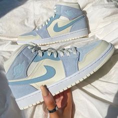 Custom Air Jordan 1 Blue Cream – oicustom Trendy Shoes Sneakers, Preppy Shoes, Jordan Shoes Girls, Pretty Shoes Sneakers, All Nike Shoes, Nike Air Shoes, Cute Nike Shoes, Fresh Shoes, Cute Sneakers