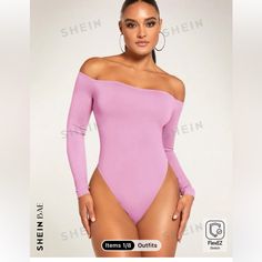 Size Xs, Brand New With Tags, Pink Spring Off-shoulder Solid Bodysuit, Casual Off-shoulder Stretch Bodysuit, Fitted Off-shoulder Solid Bodysuit, Stretch Off-shoulder Trendy Bodysuit, Casual Off-shoulder Solid Bodysuit, Trendy Solid Color Off-shoulder Bodysuit, Trendy Off-shoulder Solid Color Bodysuit, Bustier Bodysuit, High Cut Bodysuit