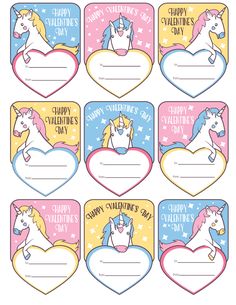 valentine's day gift tags with unicorns on them