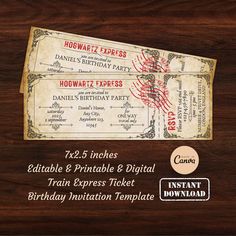 an old fashioned ticket for hogwartt express on a wooden background with the words harry potter