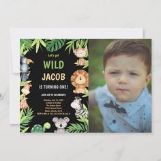 Photo 1st Wild One Birthday Invitations One Birthday Invitations, Birthday Invitations With Photo, Jungle Birthday Invitations, Birthday Invitations Zazzle, Safari Invitations, Wild One Birthday Invitations, Wild One Birthday, Jungle Birthday, Animal Birthday Party