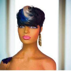 The High-Quality, Shiny, Natural, And Super Soft To The Touch. This Wig Is Made Of 100% Human Hair Which Is Very Suitable For Long Term Use Short Blue Hair Pixie Black Women, Bright Color Pixie Wigs, Blue Ombre Wigs For Black Women, Aqua Blue Wigs For Black Women, Short Layered Pixie, Ombré Blue Wig, Curly Mohawk Hairstyles, Layered Pixie Cut, Pixie Cut Wigs