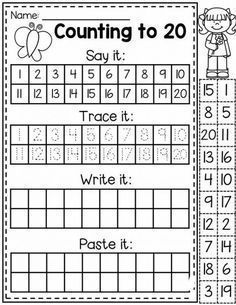 counting to 20 worksheet with numbers and pictures on the front, in black and white